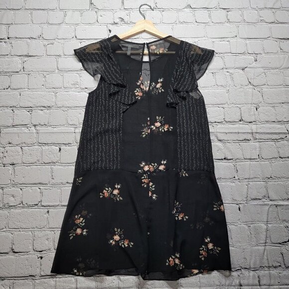 BCBGeneration Sheer Black Floral Print Flutter Sleeve Slip Dress Size XS - Picture 8 of 10